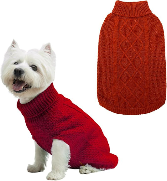 Mihachi Turtleneck Dog Sweater - Winter Coat Apparel Classic Cable Knit Clothes with Leash Hole for Cold Weather, Ideal Gift for Pet in New Year