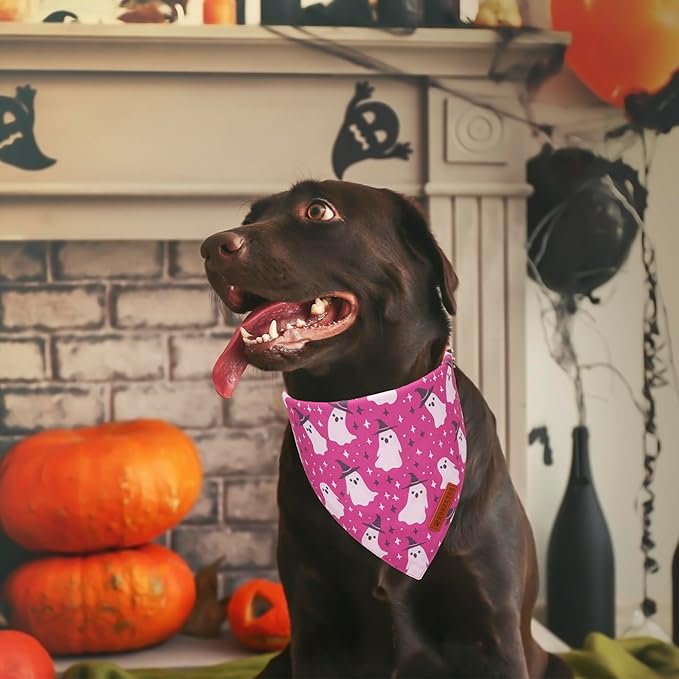 ADOGGYGO Halloween Dog Bandana, Pumpkin Ghost Pet Scarf, Premium Durable Fabric, Adjustable Fit Halloween Bandanas for X-Large Dogs Pets (X-Large)