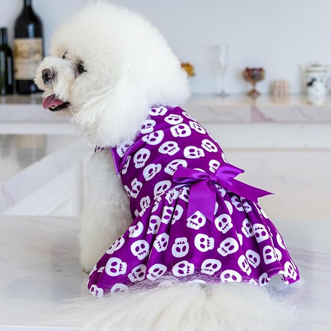 CuteBone Dog Dresses Velvet Holiday Small Dogs Clothes Onesie Pet Apparel Girl Puppy Skirt with Bow Hair Rope CVA35L