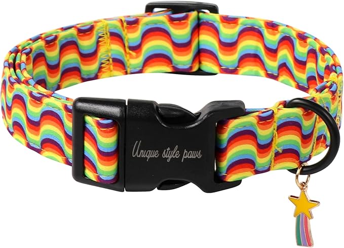 Unique style paws Dog Collar Plastic Buckle with Pendant Wave Rainbow Flag Puppy Collars for Small Medium Large Boys Girls Dogs