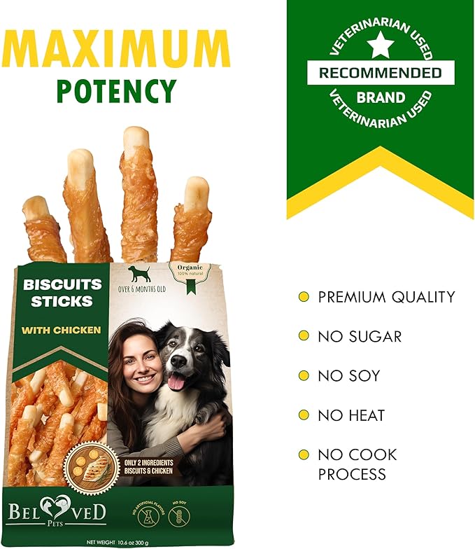 Dog Treats Biscuits Sticks Chicken Wrapped Human Grade Meat 11 oz - Natural Dried Snacks Rawhide - Free & Grain Free Long Lasting Chews for Large & Small Dogs - Best for Training & Healthy Teeth