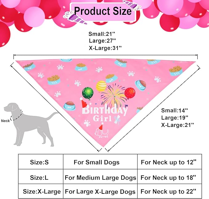 ADOGGYGO Dog Bandana Hat Set for Birthday Party Supply, Boy Girl Pet Birthday Scarf for Extra Large Dog (X-Large, Pink)