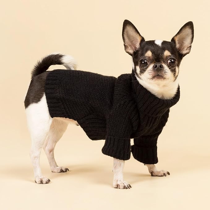 Fitwarm Dog Turtleneck Sweater, Thermal Knitted Pet Coat, Dog Winter Clothes for Small Dogs, Cat Apparel, Black, Small