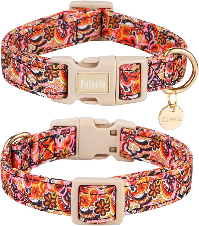 Faleela Dog Collar - Cute & Comfy Cotton Pet Collar, Adjustable Lightweight Design with Quick-Release Buckle, for Small, Medium & Large Dogs - Multiple Styles Available (Colorful Flowers, X-Small)
