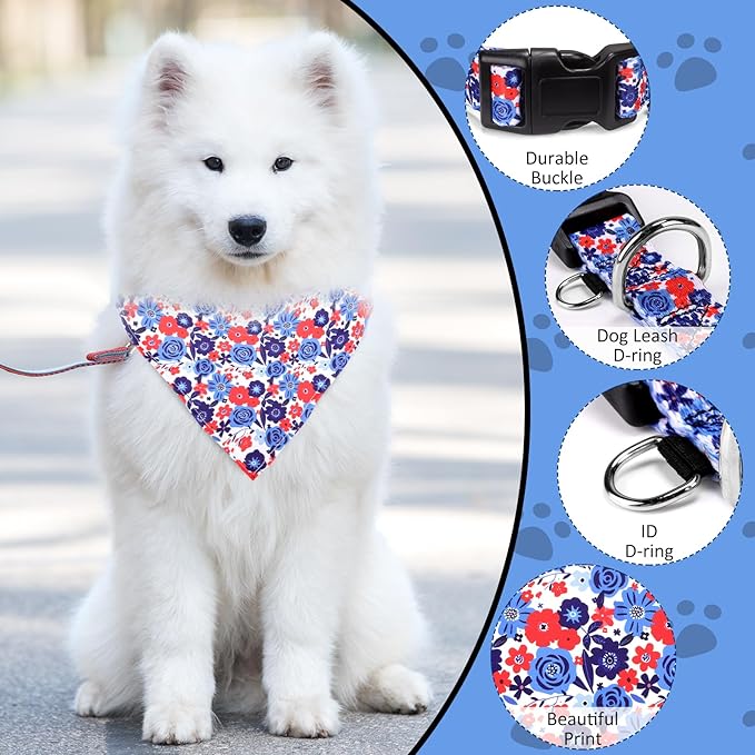 Dog Collars and Bandanas - Soft Adjustable Fancy Floral Boys Girls Puppy Collar for Small Medium Large Dogs.