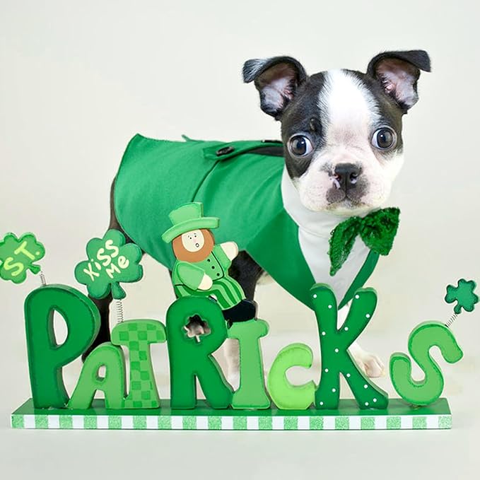 Kuoser St. Patrick's Day Dog Tuxedo Suit and Bandana Set, Large Dog Wedding & Party Attire, Prince Bow Tie Shirt, Golden Retriever, Samo Bulldogs