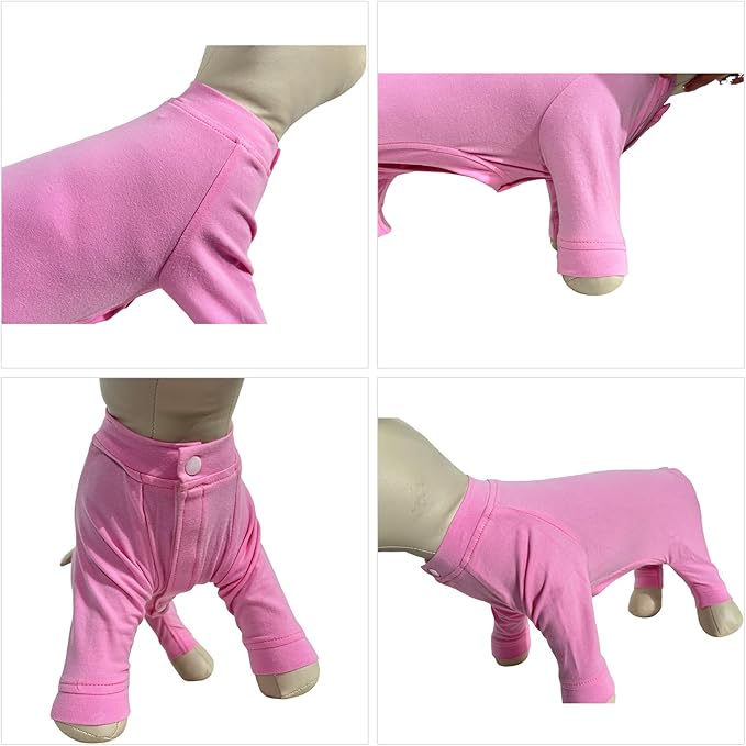 Lovelonglong Four Feet Dog Lightweight Pajamas, Pure Cotton Dog Jumpsuits 4 Legs Dog Onesies T-Shirt Stylish PJS Puppy Costume for Large Medium Small Dogs Pink XXXXL