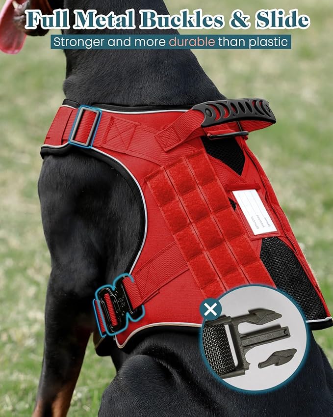 Reflective No Pull Service Dog in Training Vest Harness for Medium Large Dogs, Red Metal Buckles Front Clip Comfort Padded Adjustable Dog Harness with Do Not Pet Patches for Training Walking