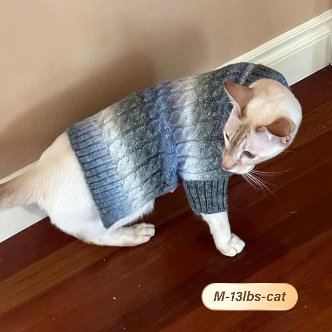 KYEESE Dog Sweater for Small Dogs Thick Dog Knitwear Turtleneck Warm with Sleeves Fuzzy Dogs Clothes Gradient Color, Blue, Medium