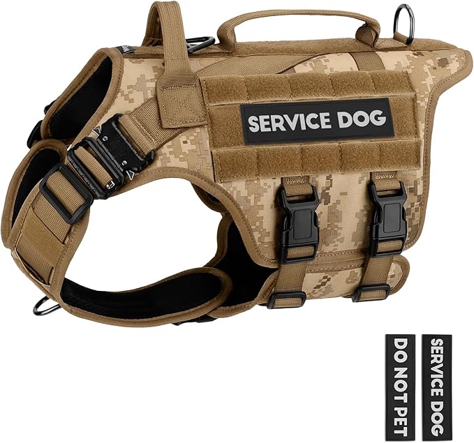 Tactical Dog Harness - PETNANNY Dog Harness Service Dog Vest for Large Breed, Hook and Loop Panel for Service Dog Patches, Work MOLLE Vest with Handle for Walking Hiking Training(Desert Camo,M)