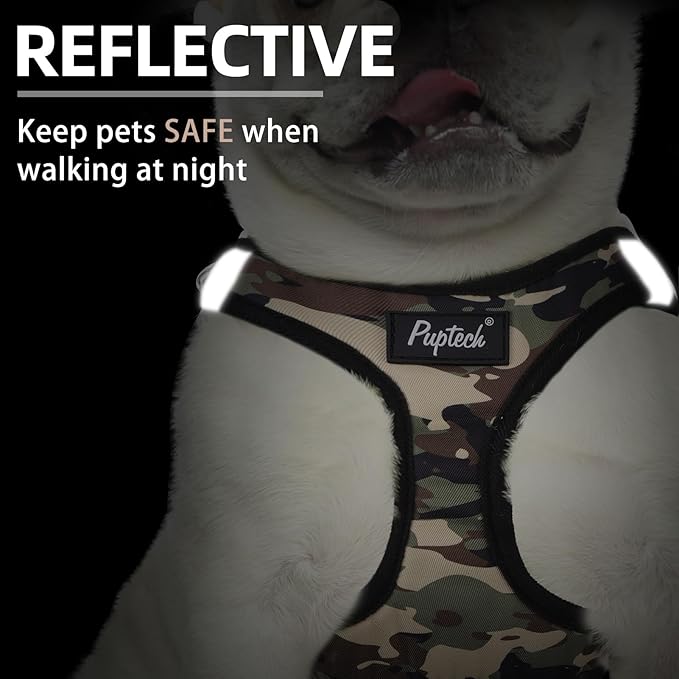 PUPTECK Dog Harness and Leash Set for Small Medium Dogs No Pull Step-in Soft Mesh Puppy Cat Vest Harnesses Reflective at Night, Camouflage, M