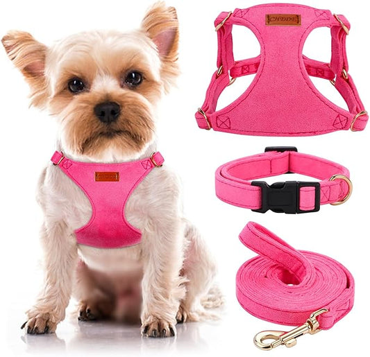 No Pull Dog Harness- Lightweight, Soft, Adjustable Small Harness Collar and Leash Set, Suitable for Cats Puppy Small and Medium-Sized Dog Outdoor Training and Running (hotpink, XS)