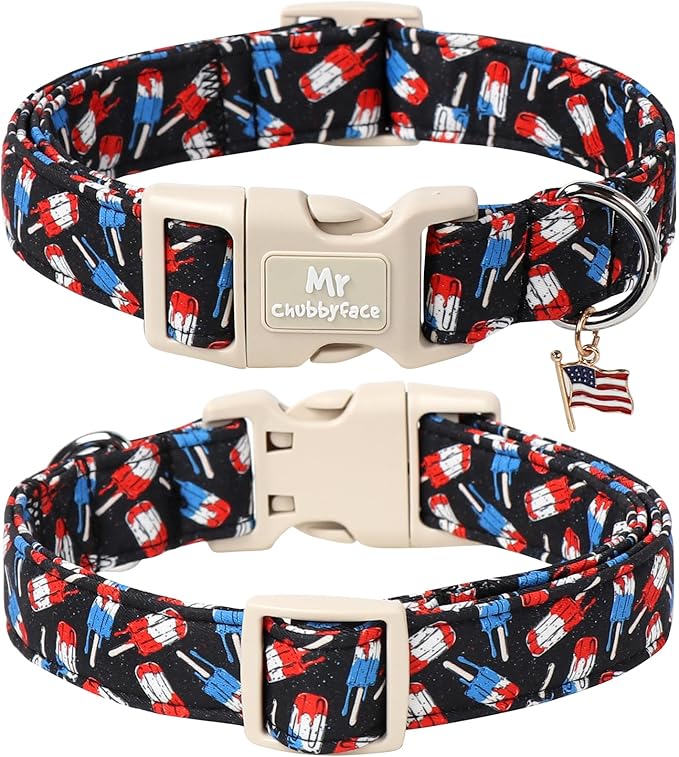 Summer Dog Collar, Durable Popcile Dog Collars, Adjustable Soft 4th of July Pet Collar for Small Large Medium Dogs
