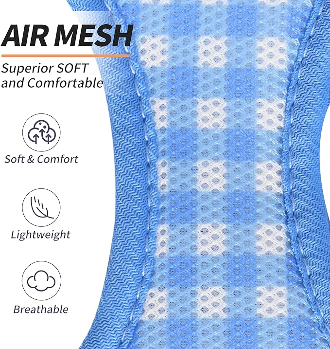 AIITLE Breathable Mesh Dog Vest Harness, No Pull Escape Proof Vest Harnesses with Reflective Bands, Adjustable Plaid Pet Outdoor Harnesses for Small and Medium Dogs Blue M