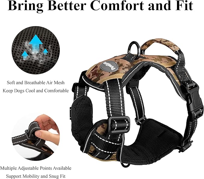 No Pull Dog Harness, Reflective Walking Dog Harness with Easy Control Handle and Front & Back Clips,Adjustable Breathable Soft Padded Dog Vest Harness for Large Medium Small Dogs. Camo,M