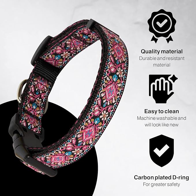 Dog Collar for Small Medium & Large Dogs - Woven Pattern on Long Lasting, Adjustable and Strong Puppy Quick Release Buckle, Quality Pink Collar – Get It Now!
