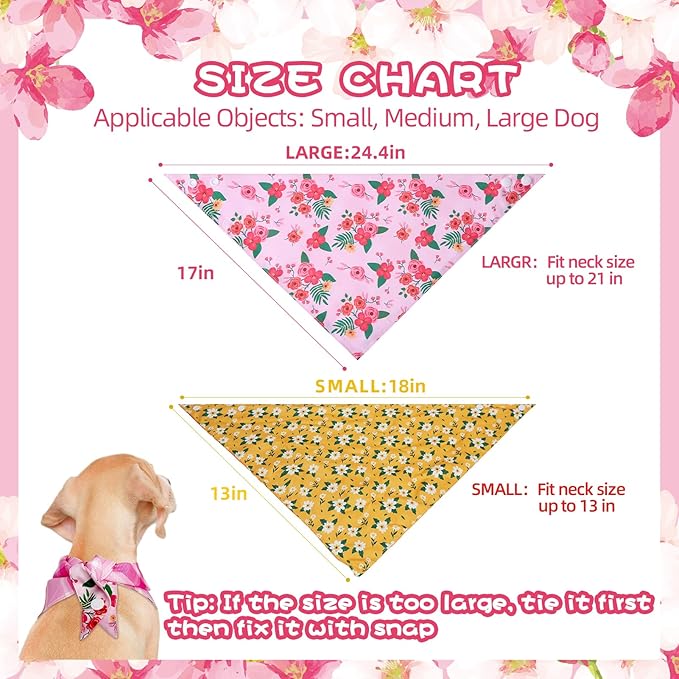 PAWCHIE Spring Dog Bandanas Small Reversible Styles Pet Triangle Scarf Bibs - Adjustable with Two Snaps - Kerchief Set Accessories for Dogs, Puppy, Cats, L