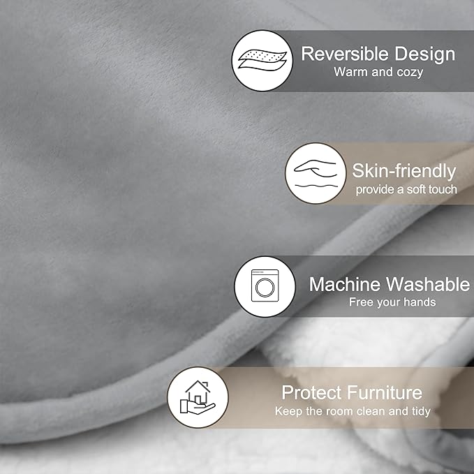 gogobunny Dog Blanket, Waterproof Reversible Sherpa Fleece Throw Blanket, Furniture Cover for Bed, Couch, Sofa Protection from Liquid Pee and Pet Fur of Puppy, Cat (Grey, 30x70 inches)