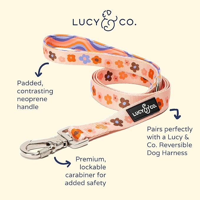 Lucy & Co. Designer Dog Leash - Pet Accessories - Thick Dog Leash - Padded Handle for Comfort - Purple with Green Floral - 5 Foot (Purple Coral Floral, Large)