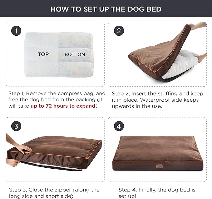 Bedsure Waterproof Dog Beds for Extra Large Dogs - 4 Inch Thicken Up to 100lbs XL Pet Mat Pillows with Removable Washable Cover, Brown
