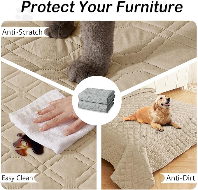 hyha Waterproof Dog Bed Blanket, Soft Pet Blankets, Waterproof Couch Cover for Dogs, Reversible Sofa Covers Washable for Furniture (68x82 Inch, Taupe/Beige)