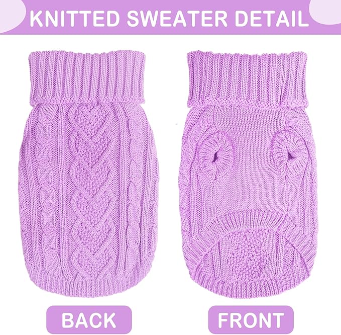 Dog Sweaters Dog Clothes for Small Dogs Dog Knitted Warm Sweater Turtleneck Puppy Clothes Small Dog Pullover Sweater Fall Winter Cat Apparel (Purple, Small)