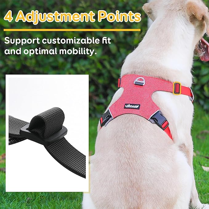 Dog Harness, Easy Walk Pet Harness No Pull with 2 Leash Clips, Reflective Running Soft Padded Adjustable Puppy Vest, Heavy Duty Seatbelt Harness for Car for Small Dogs (red, XL)