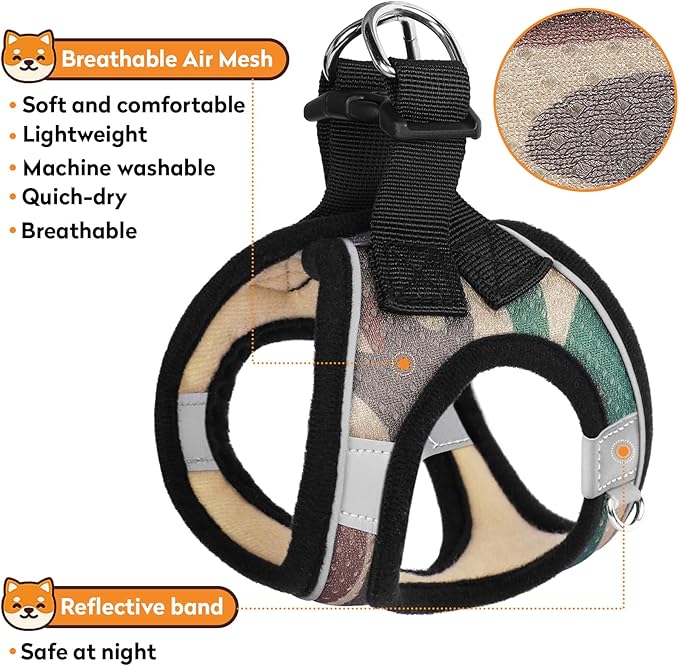 Dog Harness with Leash Set, No-Pull Step-in Reflective Pet Harness with 1 Leash Clips, Adjustable Soft Padded Easy Walk Dog Vest for Small Medium Large Dogs, Cats(Camouflage, XXSmall)