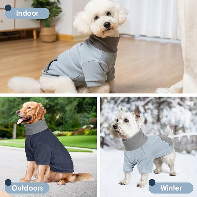 cyeollo 2 Pack Fleece Dog Sweater, Soft Turtleneck Winter Sweater for Small Medium Dogs Male, Warm Dog Sweatshirt, Stretchy Comfortable Dog Clothes, Navy & Light Blue XL