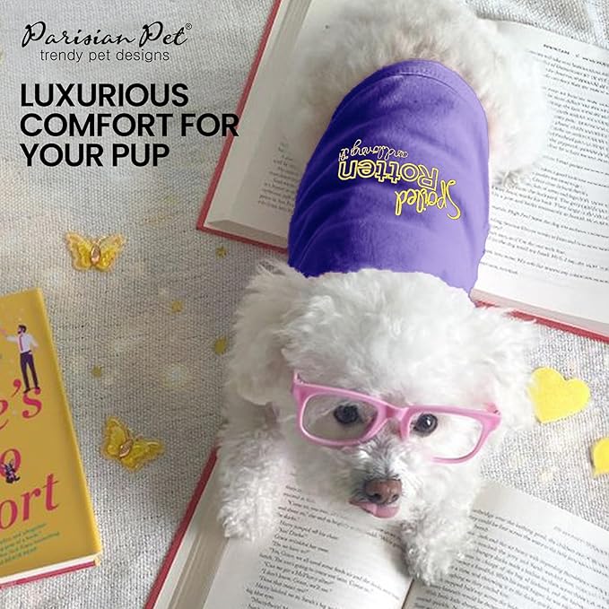 Parisian Pet Dog T-Shirt - Embroidered Spoiled Rotten Dog Clothes - 100% Cotton, Sleeveless Pet Vest - Machine Washable Shirts for Small Dogs XS