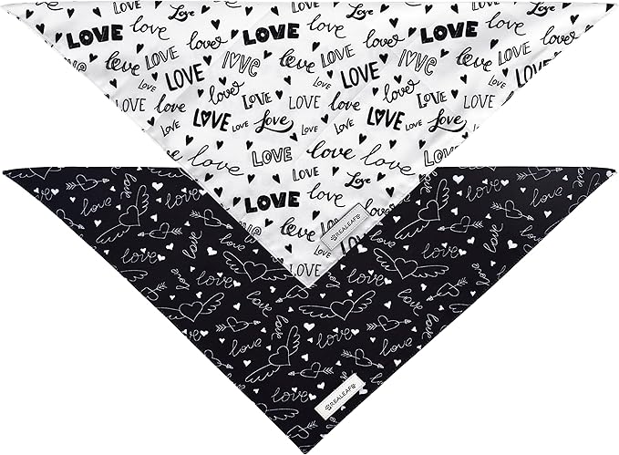 Realeaf Wedding Dog Bandanas 2 Pack, Reversible Love Pet Scarf for Boy and Girl, Premium Durable Fabric, Black and White Bandana for Small Medium Large and Extra Large Dogs (X-Large)