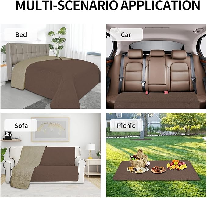 Easy-Going Waterproof Dog Bed Cover Reversible Leak Proof Pet Blanket Replacement Mat for Furniture Washable Couch Cover Sofa Cover for Dogs Cat(30x70 Inch, Brown/Beige)