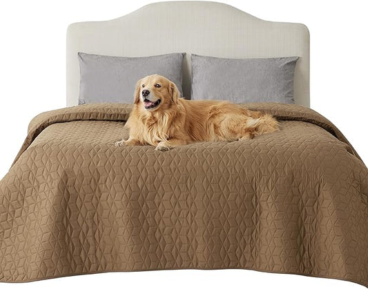 Bedsure 100% Waterproof Bed Cover for Dogs Washable - Non Slip Waterproof Dog Blanket for Bed, Lightweight Furniture Protector Durable for Pet Cat Puppy with Non-Slip Bottom, Brown, 82x82IN