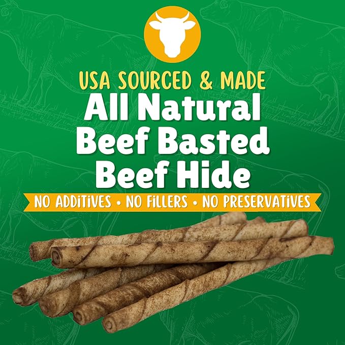 Lucky Premium Treats Beef Basted Rawhide – All-Natural Rawhide and Beef Dog Treats for Small Dogs, Gluten Free Premium Small Dog Treats (200 Chews)
