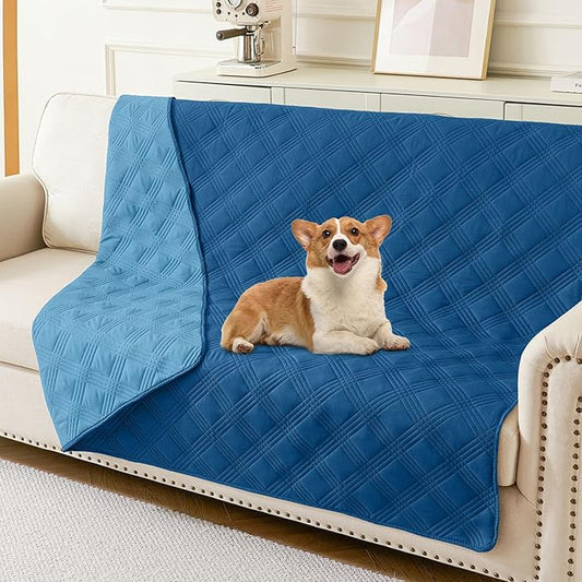 hyha Waterproof Dog Blanket, Reversible Pet Bed Blanket, Soft Sofa Couch Cover for Dogs Washable, Waterproof Pet Couch Covers for Sofa Puppy Cats Furniture Protector(52"x82", Navy Blue/Blue)