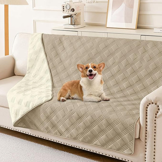 hyha Waterproof Dog Blanket, Reversible Pet Bed Blanket, Soft Sofa Couch Cover for Dogs Washable, Waterproof Pet Couch Covers for Sofa Puppy Cats Furniture Protector(52"x82", Taupe/Beige)