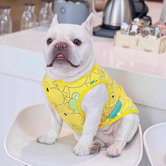 Dog Shirts for Small Medium Dogs French Bulldog Clothes,Funny Dog Dinosaur Shirts Frenchie Clothes for Pets, Breathable Puppy Sweatshirts Cotton Tank Top Costume Cats Tshirts,Yellow,S