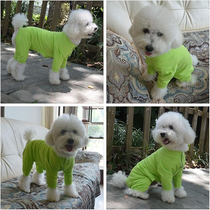 Lovelonglong Four Feet Dog Lightweight Pajamas, Pure Cotton Dog Jumpsuits 4 Legs Dog Onesies T-Shirt Stylish PJS Puppy Costume for Large Medium Small Dogs Green L