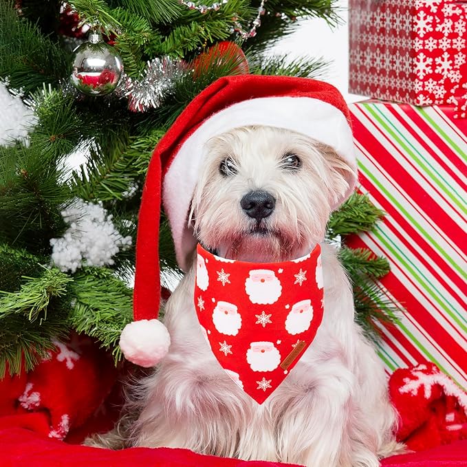 ADOGGYGO Christmas Dog Bandanas 2 Pack, Santa Deer Pattern Puppy Xmas Scarf Bib, Premium Durable Fabric, Pet Christmas Bandanas for Small Dogs (Small)