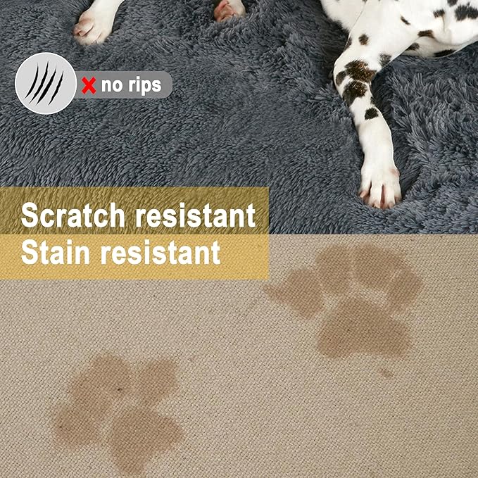 Codi Dog Bed for Couch - Calming Dogs Beds for Medium Pets, Fluffy Plush Cats Mat, Anti Anxiety Pet Mats with Removable Washable Cover Protector for Sofa, Dark Grey, 35x31x5 inches