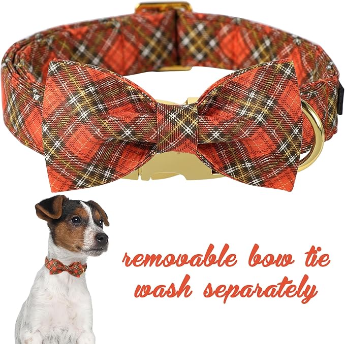 Unique Style Paws Cotton Dog Collar with Bow Halloween Pumpkin Plaid Dog Collar with Bow Tie for Small Medium Large Dogs Pets Gifts