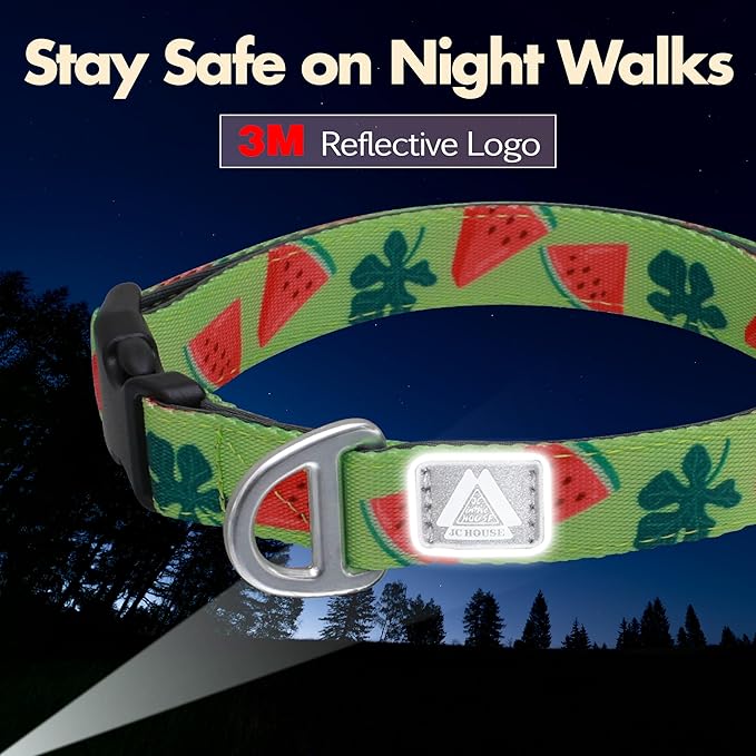 Cute Dog Collar, Summer Watermelon Pattern Adjustable Breathable Collar with Reflective Logo, Comfortable Padded Design Fits for Medium, Large Dogs, Neck Size 12’’-20’’ (Watermelon, M)