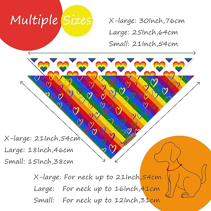 Pride Dog Bandanas 2 Pack, 4 Pattern Reversible LGBTQ+ Rainbow for Boy and Girl, Premium Long-Lasting Fabric, Summer Triangle Scarf for Small to Medium Breed Dogs (Small)