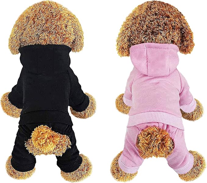 LifeWheel Hoodie, Pet Jumpsuit Fleece Sweatshirt Buttons, Clothes, LifeWheel Cold Weather Coats, Pajamas, Winter Warm Cotton Puppy Hoodie 4 Legs Small Medium Large Dogs Cats Boy Girl Black + Pink