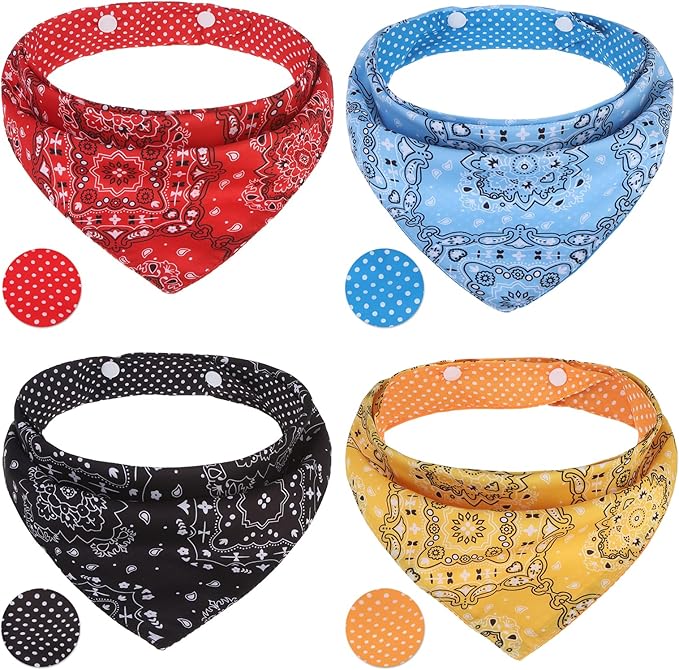 PAWCHIE Dog Bandanas Small Reversible Styles Pet Triangle Scarf Bibs - Adjustable with Two Snaps - Kerchief Set Accessories for Dogs, Puppy, Cats, L