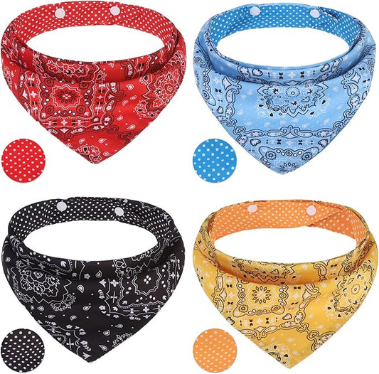PAWCHIE Dog Bandanas Small Reversible Styles Pet Triangle Scarf Bibs - Adjustable with Two Snaps - Kerchief Set Accessories for Dogs, Puppy, Cats, L