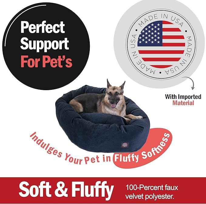 Majestic Pet 52 Inch Micro Velvet Calming Dog Bed Washable 52x35x11 (inch) – Cozy Soft Round Donut Dog Bed with Spine for Head Support - Pet Bed X- Large – Navy