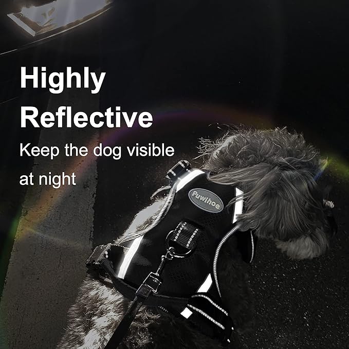 No Pull Dog Harness, Reflective Walking Dog Harness with Easy Control Handle and Front & Back Clips,Adjustable Breathable Soft Padded Dog Vest Harness for Large Medium Small Dogs,Black,XL