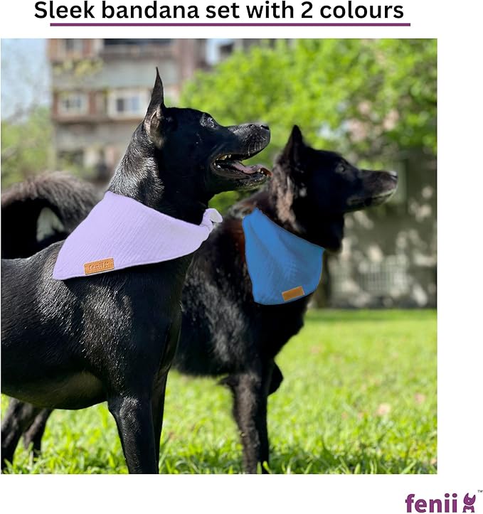 Premium Cotton Dog Bandanas - 2 Pack - Adjustable Fit - Washable - for Small, Medium & Large Breeds - Girl & Boy Dog Accessories - Multiple Sizes (Ocean Blue & Lavender Mist, Large)
