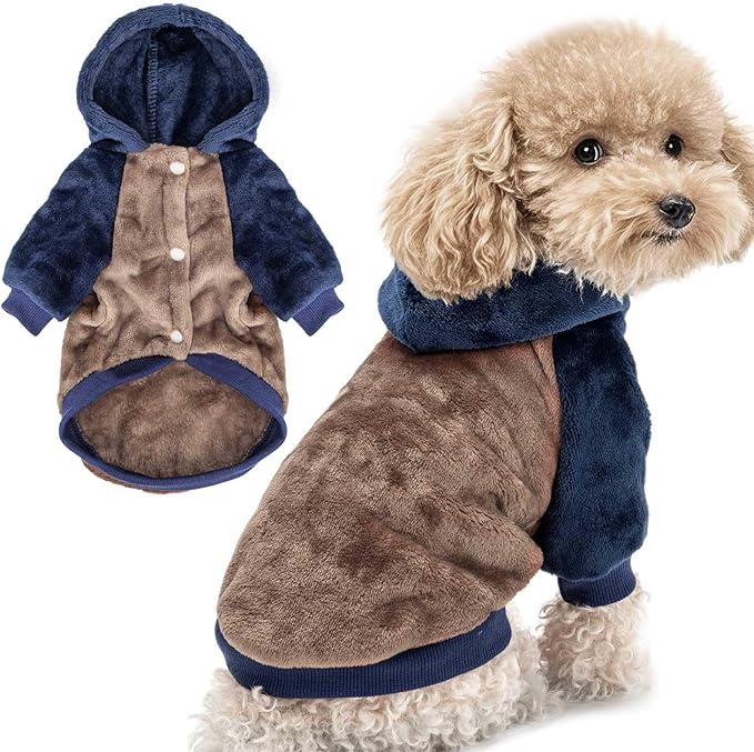 FabriCastle Dog Hoodie Sweater for Small Dogs Boy and Girl, Dog Clothes S XS XXS Puppy Sweatshirt, Pet Outfit, Cat Clothing Super Soft Warm Snap On Closure (Khaki-Navy, X-Small)